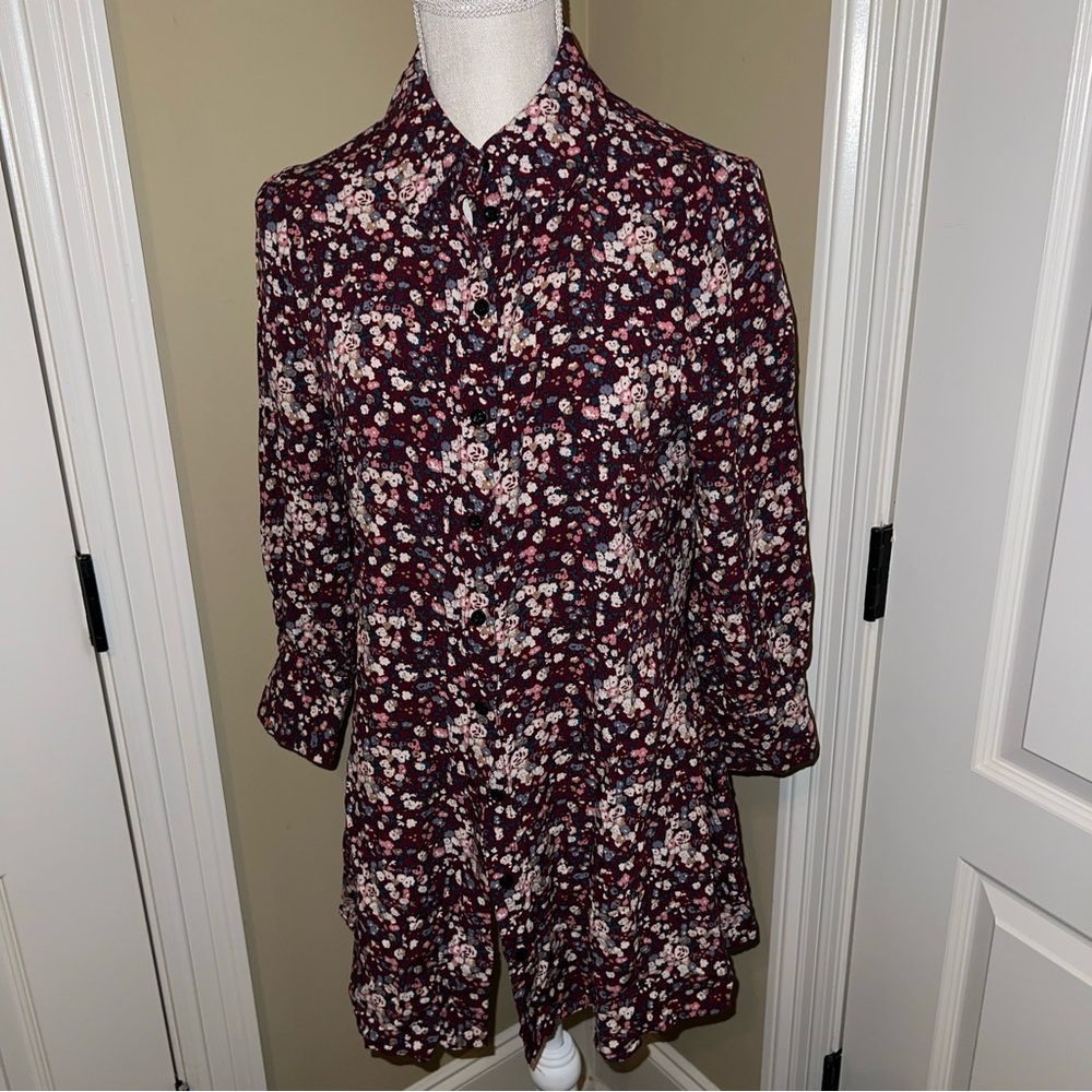 NATURAL LIFE Burgundy Floral Button-Down Shirt cotton
